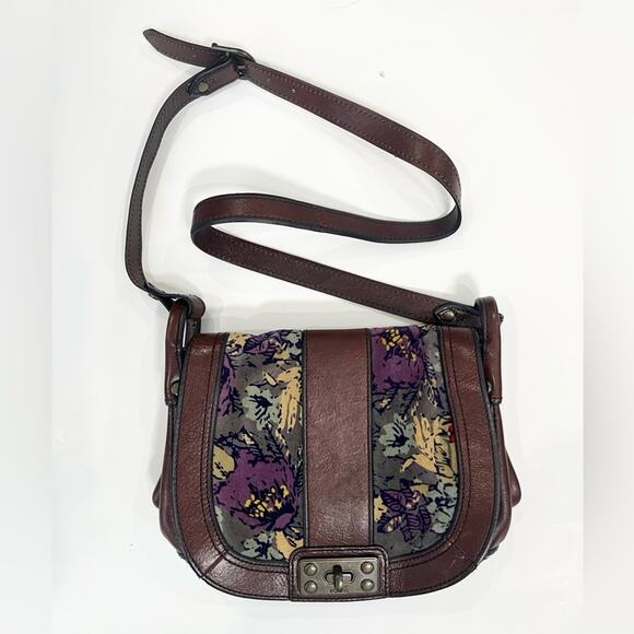 Fossil 1954 Vintage Floral Velvet Leather Satchel Purse Shoulder Bag Crossbody - Picture 1 of 16